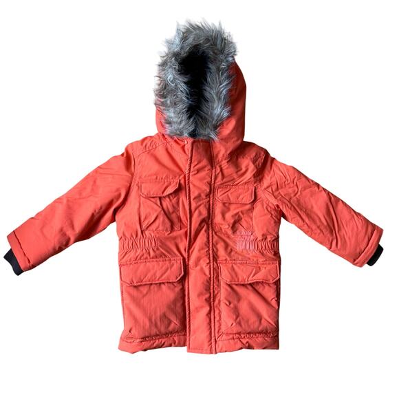 The Children's Place Orange Full Zip Fleece Faux Fur Hooded Puffer Coat Size 3T - Picture 1 of 9